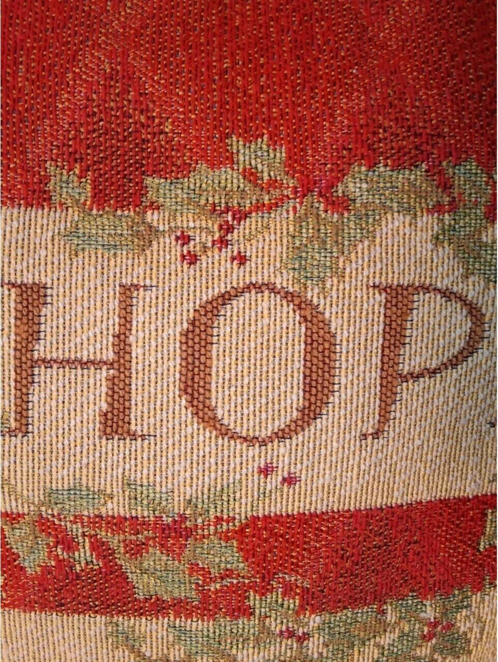 Vintage Christmas Tapestry Throw Pillow Love Hope Joy Peace Holiday Red Cream